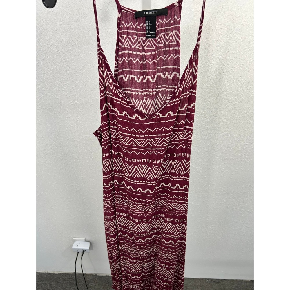 Forever 21 Womens Small Burgundy White Tribal Geometric Halter Mini Dress Boho - Picture 5 of 5